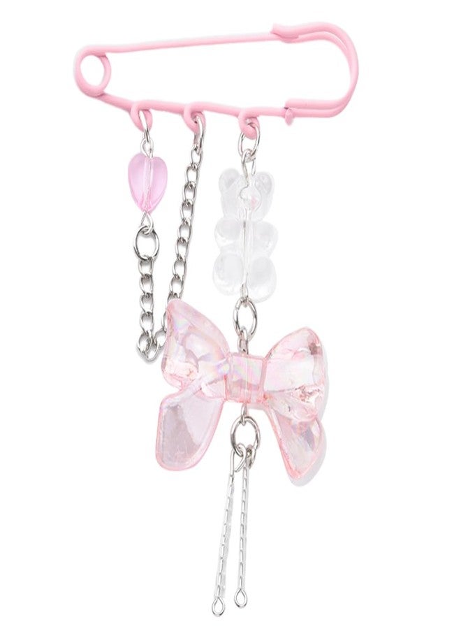 Borhmty Pink Bow Heart Brooch Pin for Women - Safety Pin Brooch Charms for Clothes - Image 1